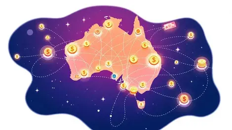 Australia to asia legal remittance network vector illustration