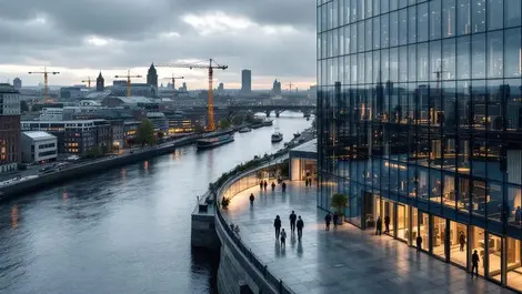 Dublin docklands aerial modern tech offices river liffey hiring